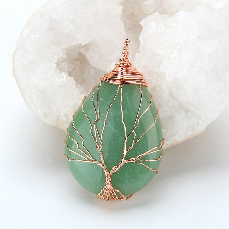 Tree of Life Wrapped Crystal Pendant Necklaces